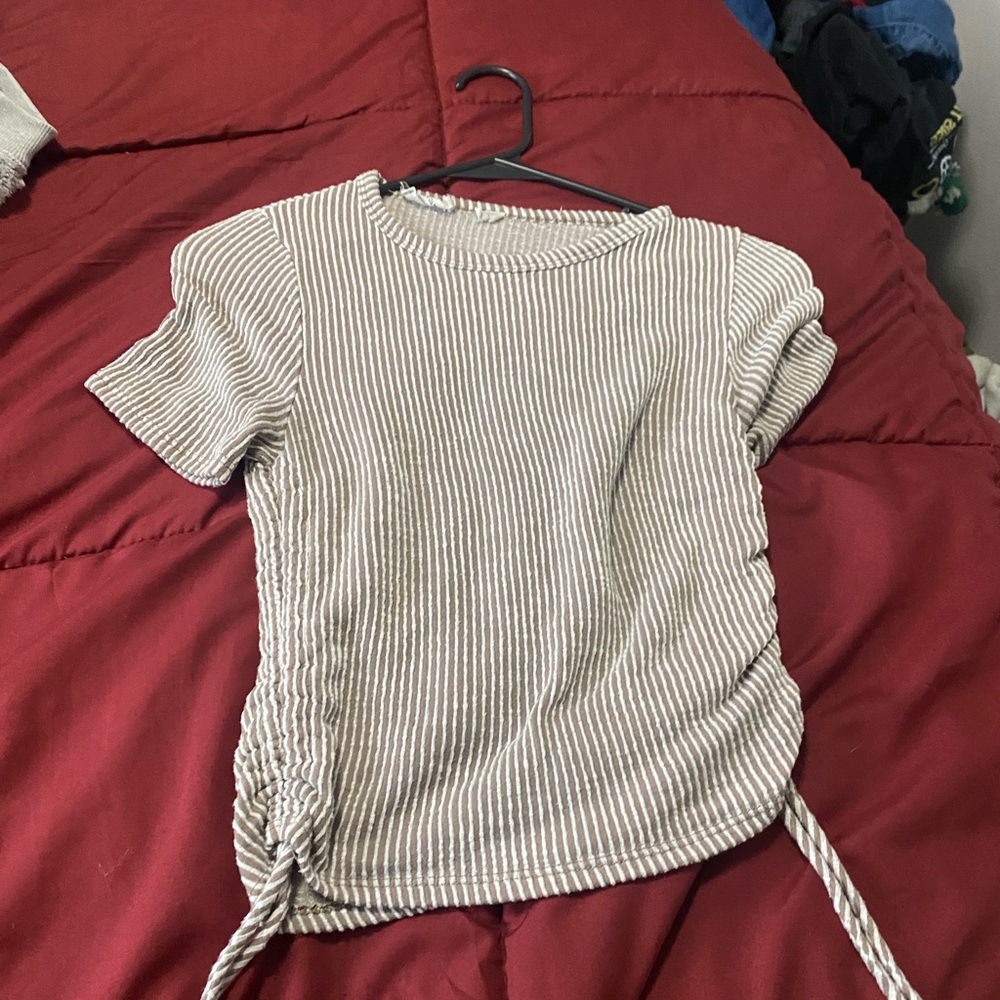 tan striped shirt